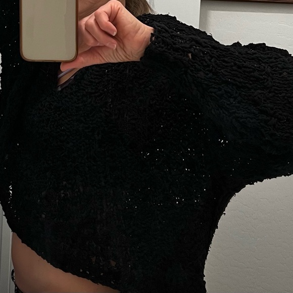 🆕 Free People Loose Knit All-Season Crop Sweater | Small/Medium | Black - Picture 7 of 7